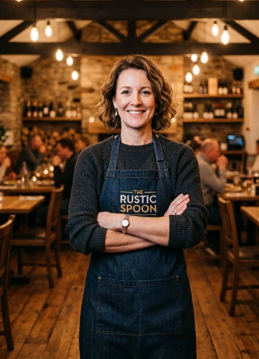 A confident restaurant owner reviewing her enhanced business photos